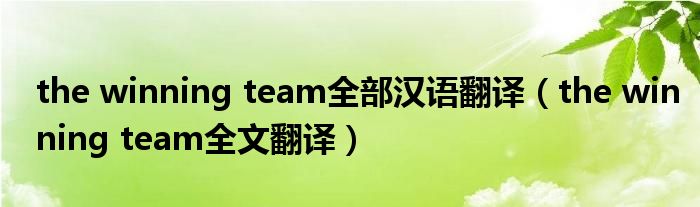 the winning team全部漢語翻譯（the winning team全文翻譯）