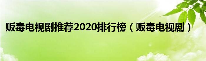 販毒電視劇推薦2020排行榜（販毒電視劇）