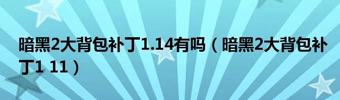 暗黑2大背包補丁1.14有嗎（暗黑2大背包補丁1 11）