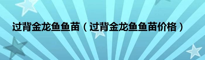 過(guò)背金龍魚魚苗（過(guò)背金龍魚魚苗價(jià)格）