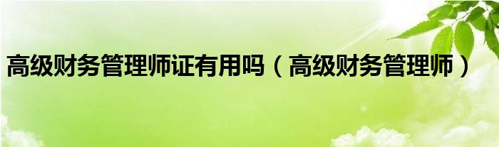 高級財務管理師證有用嗎（高級財務管理師）