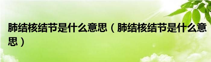 肺結(jié)核結(jié)節(jié)是什么意思（肺結(jié)核結(jié)節(jié)是什么意思）