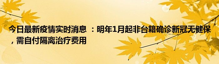 今日最新疫情實時消息 ：明年1月起非臺籍確診新冠無健保，需自付隔離治療費用