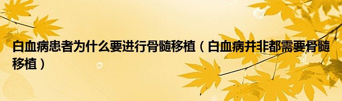 白血病患者為什么要進行骨髓移植（白血病并非都需要骨髓移植）