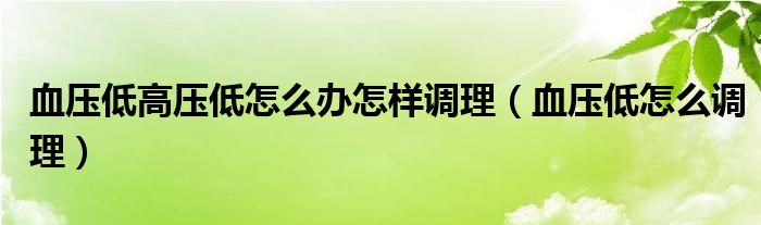 血壓低高壓低怎么辦怎樣調(diào)理（血壓低怎么調(diào)理）