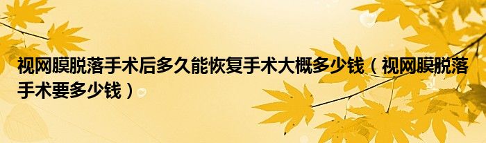 視網(wǎng)膜脫落手術后多久能恢復手術大概多少錢（視網(wǎng)膜脫落手術要多少錢）