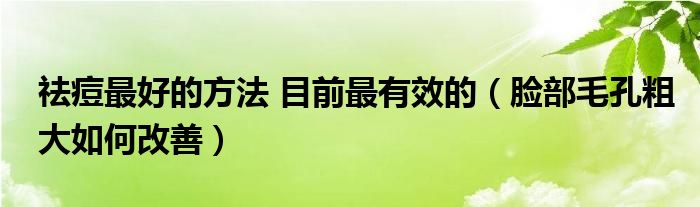 祛痘最好的方法 目前最有效的（臉部毛孔粗大如何改善）