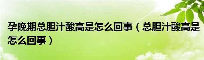 孕晚期總膽汁酸高是怎么回事（總膽汁酸高是怎么回事）