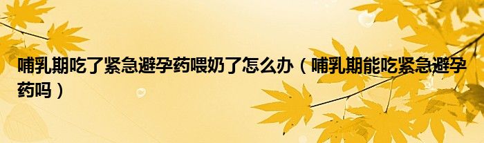 哺乳期吃了緊急避孕藥喂奶了怎么辦（哺乳期能吃緊急避孕藥嗎）