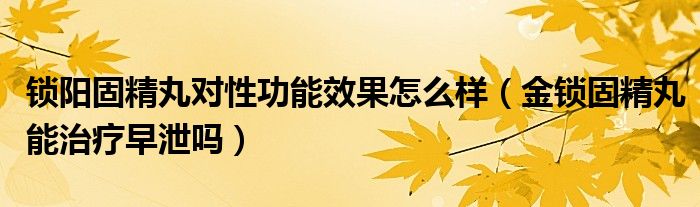 鎖陽(yáng)固精丸對(duì)性功能效果怎么樣（金鎖固精丸能治療早泄嗎）