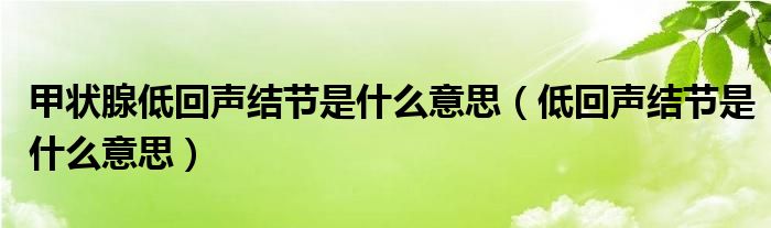 甲狀腺低回聲結(jié)節(jié)是什么意思（低回聲結(jié)節(jié)是什么意思）