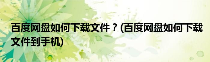 百度網(wǎng)盤如何下載文件？(百度網(wǎng)盤如何下載文件到手機(jī))