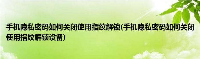 手機(jī)隱私密碼如何關(guān)閉使用指紋解鎖(手機(jī)隱私密碼如何關(guān)閉使用指紋解鎖設(shè)備)