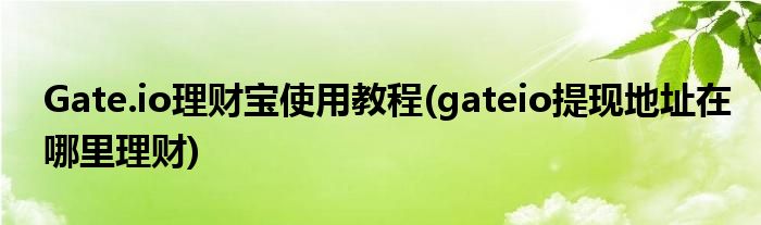 Gate.io理財(cái)寶使用教程(gateio提現(xiàn)地址在哪里理財(cái))