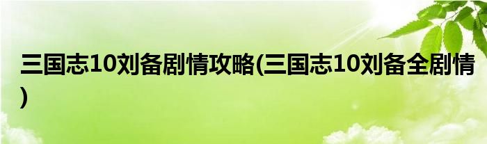 三國志10劉備劇情攻略(三國志10劉備全劇情)