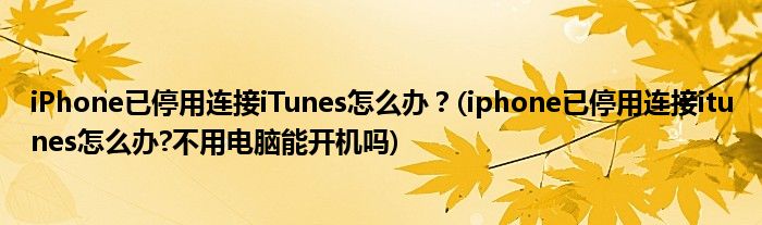 iPhone已停用連接iTunes怎么辦？(iphone已停用連接itunes怎么辦?不用電腦能開機嗎)