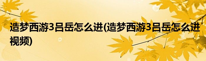 造夢(mèng)西游3呂岳怎么進(jìn)(造夢(mèng)西游3呂岳怎么進(jìn)視頻)