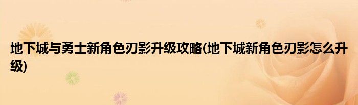 地下城與勇士新角色刃影升級(jí)攻略(地下城新角色刃影怎么升級(jí))