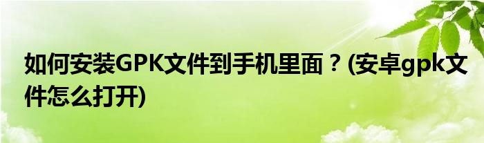 如何安裝GPK文件到手機(jī)里面？(安卓gpk文件怎么打開)