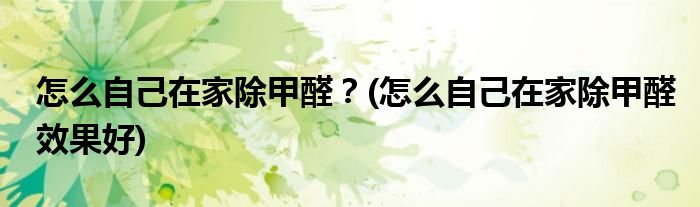 怎么自己在家除甲醛？(怎么自己在家除甲醛效果好)