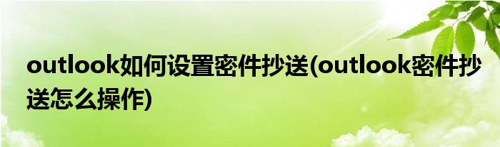 outlook如何設(shè)置密件抄送(outlook密件抄送怎么操作)