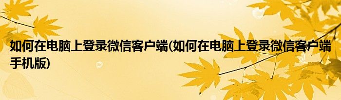 如何在電腦上登錄微信客戶端(如何在電腦上登錄微信客戶端手機(jī)版)