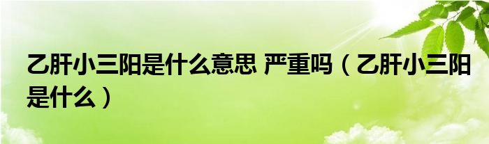 乙肝小三陽(yáng)是什么意思 嚴(yán)重嗎（乙肝小三陽(yáng)是什么）