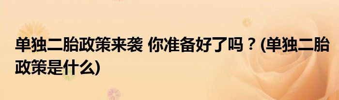 單獨(dú)二胎政策來襲 你準(zhǔn)備好了嗎？(單獨(dú)二胎政策是什么)