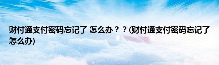 財(cái)付通支付密碼忘記了 怎么辦？？(財(cái)付通支付密碼忘記了怎么辦)