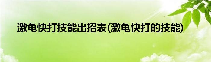 激龜快打技能出招表(激龜快打的技能)