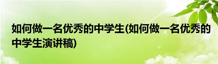 如何做一名優(yōu)秀的中學(xué)生(如何做一名優(yōu)秀的中學(xué)生演講稿)