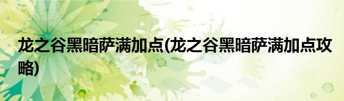 龍之谷黑暗薩滿加點(diǎn)(龍之谷黑暗薩滿加點(diǎn)攻略)