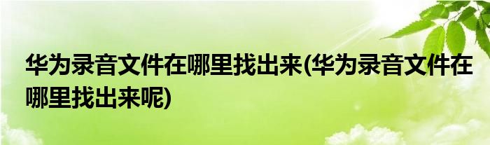 華為錄音文件在哪里找出來(lái)(華為錄音文件在哪里找出來(lái)呢)