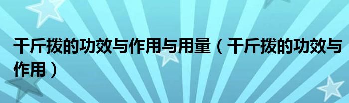 千斤撥的功效與作用與用量（千斤撥的功效與作用）