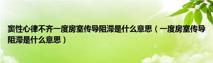 竇性心律不齊一度房室傳導(dǎo)阻滯是什么意思（一度房室傳導(dǎo)阻滯是什么意思）