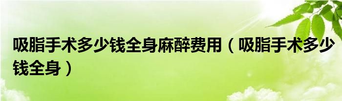 吸脂手術多少錢全身麻醉費用（吸脂手術多少錢全身）